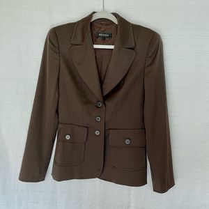 Escada Women Business Casual Virgin Wool Chocolate Brown Blazer Jacket S…